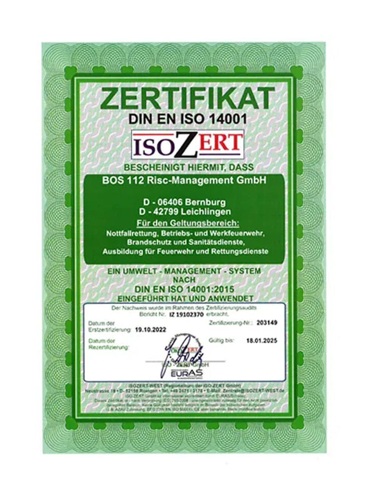 Zertifikate BOS112 Risc-Management GmbH